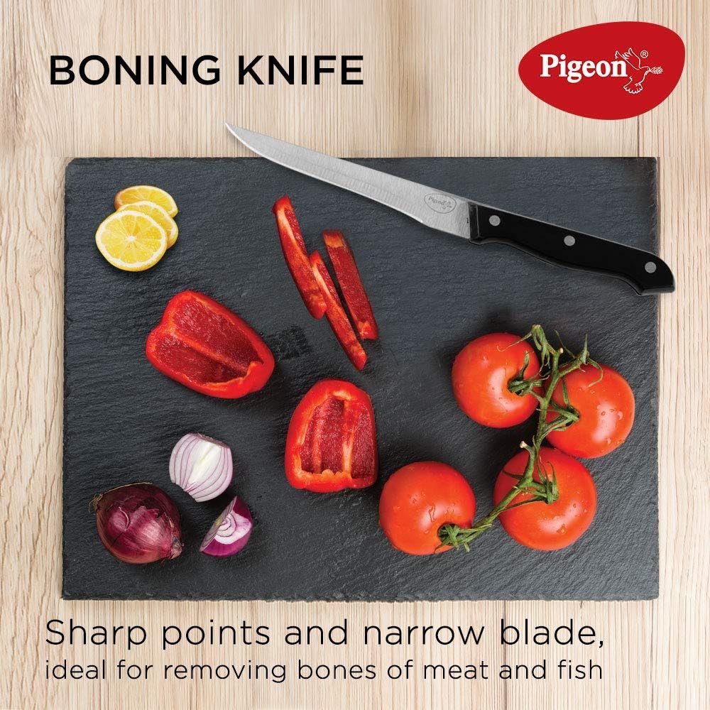 Angular Holder Pigeon Shears Kitchen Knifes 6 Piece Set with Wooden Block (Stainless Steel)