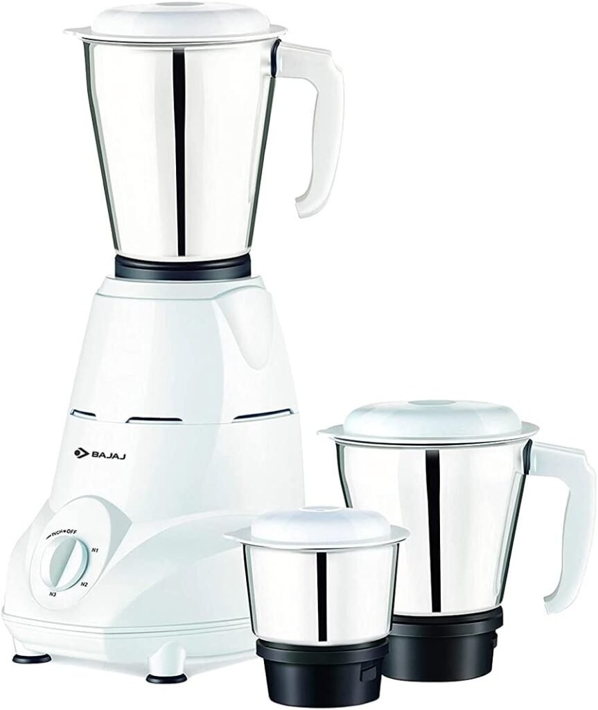 Bajaj Rex 500W Mixer Grinder with Nutri-Pro Feature, 3 Jars, White