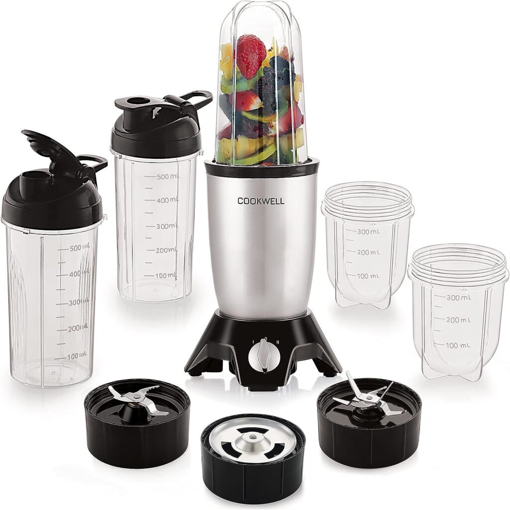 Cookwell Bullet Mixer Grinder (5 Jars, 3 Blades, Silver)