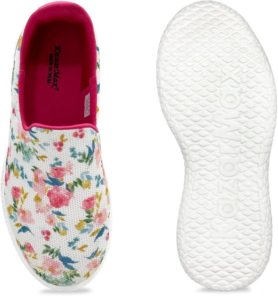 KazarMax Women White Floral Casual Confort Walking Sneaker Shoes