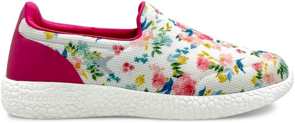 KazarMax Women White Floral Casual Confort Walking Sneaker Shoes