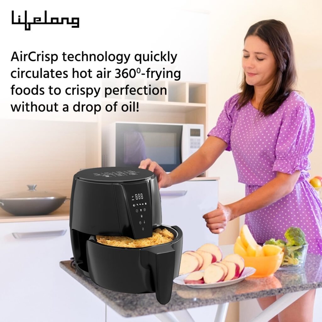 Lifelong Digital 4.2L Air Fryer with Touch 1350W, Temperature Control Timer with Hot Air Circulation Technology (Black, LLHFD439)