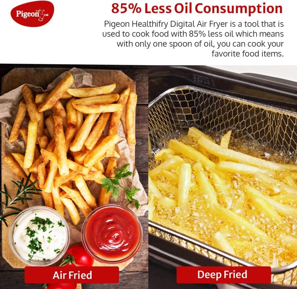 Pigeon Healthifry Digital Air Fryer, 360° High Speed Air Circulation Technology 1200 W with Non-Stick 4.2 L Basket - Green