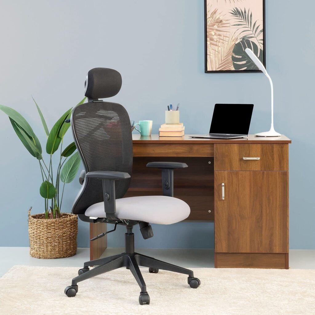 Wakefit Office Chair | 3 Years Warranty | Ergonomic Chair, Chair for Office Work at Home, Study Chair, Adjustable Height, High Back Office Chair, High Back Single Lock DIY (Safari-BlackGrey)