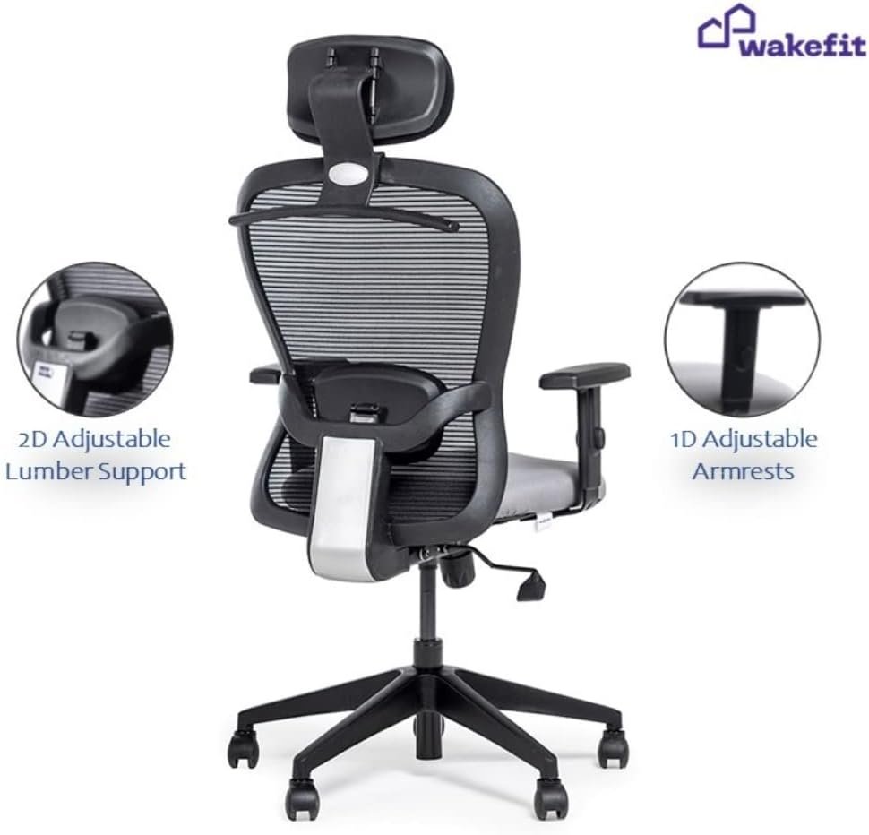 Wakefit Office Chair | 3 Years Warranty | Ergonomic Chair, Chair for Office Work at Home, Study Chair, Adjustable Height, High Back Office Chair, High Back Single Lock DIY (Safari-BlackGrey)