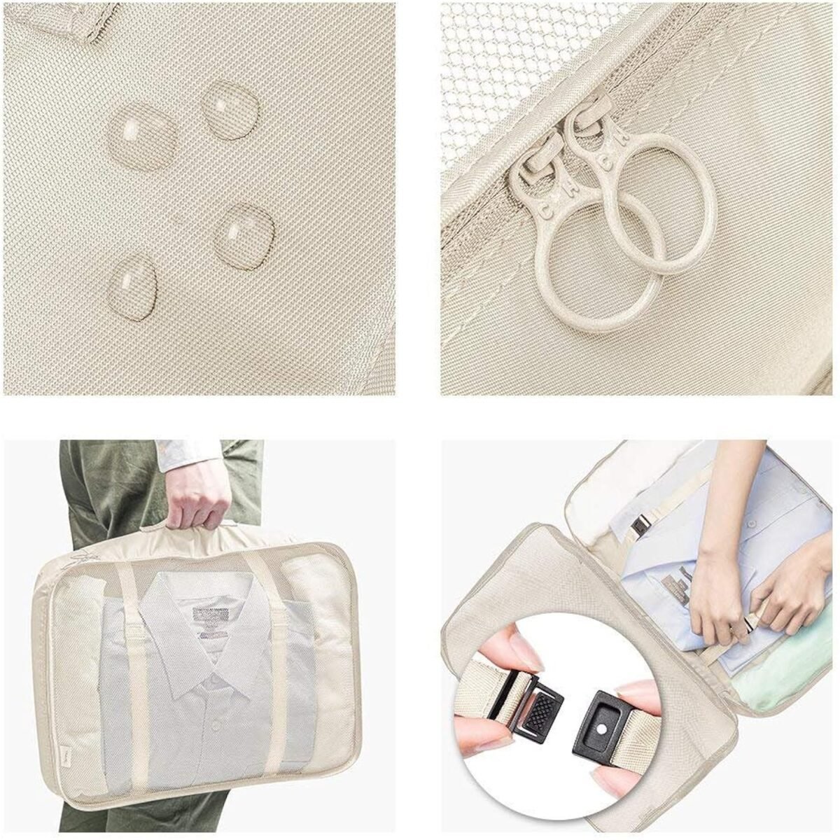 House of Quirk Packing Cubes 7 Pcs Travel Luggage Packing Organizers Set with Toiletry Bag (Beige, polyester)