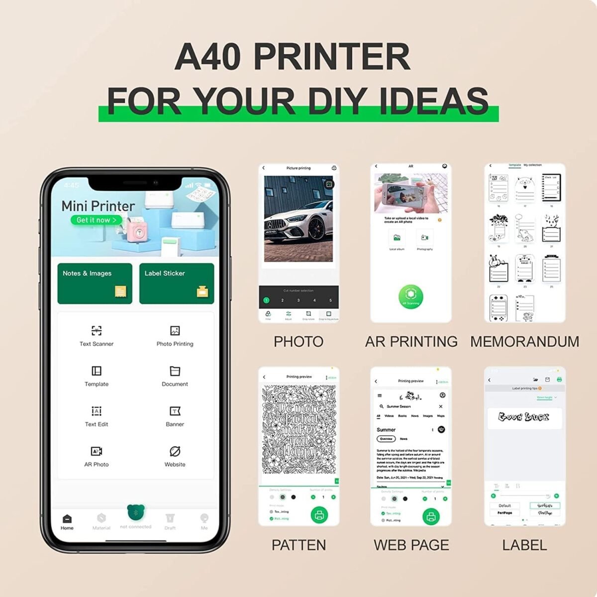 PeriPeri PeriPage A4 Mini Thermal Printer (1Year Warranty) Inkless Bluetooth Pocket Printer for Prints Picture List Memo Receipt Tags Barcode Labels (A40 Gray)