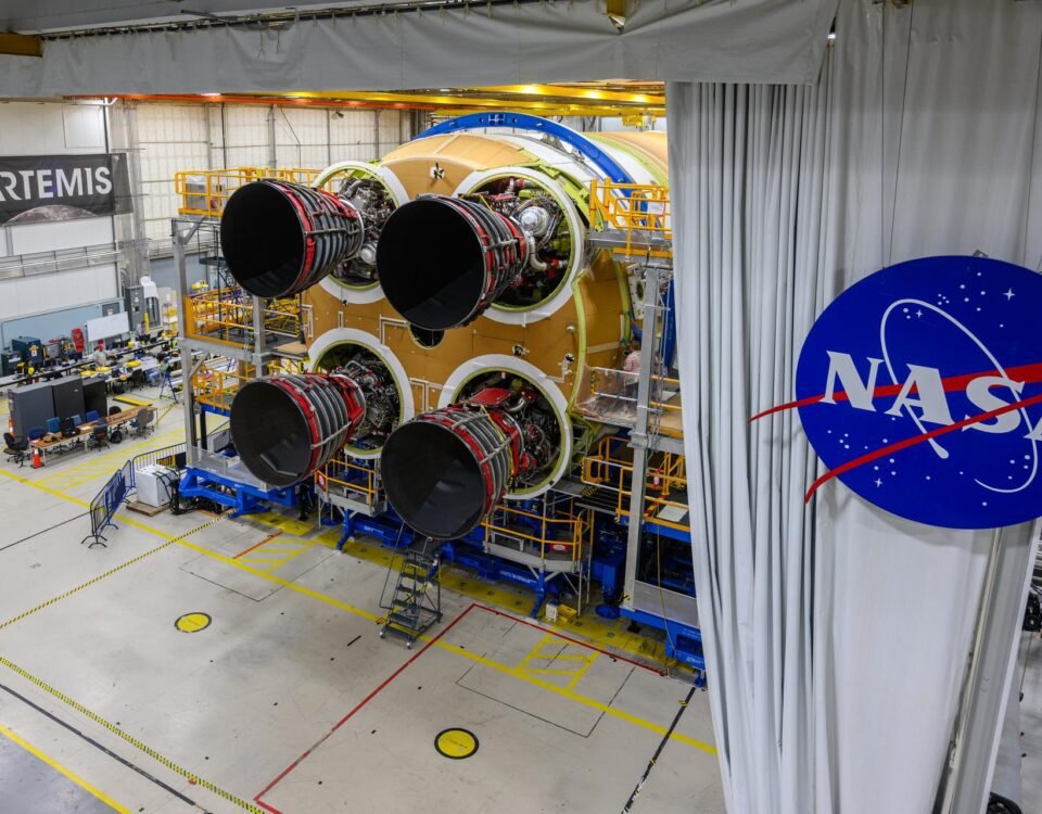 These photos and videos show how technicians at NASA’s Michoud Assembly Facility in New Orleans installed the third and fourth RS-25 engines onto the core stage for the agency’s SLS (Space Launch System) rocket that will help power NASA’s first crewed Artemis mission to the Moon.   Technicians added the first engine to the SLS core stage Sept. 11. The second engine was installed onto the stage Sept. 15 with the third and fourth engines following Sept. 19 and Sept. 20. Engineers consider the engines to be “soft” mated to the rocket stage. Technicians with NASA, Aerojet Rocketdyne, an L3Harris Technologies company and the RS-25 engines lead contractor, along with Boeing, the core stage lead contractor, will now focus efforts on the complex tax of fully securing the engines to the stage and integrating the propulsion and electrical systems within the structure.   NASA is working to land the first woman and first person of color on the Moon under Artemis. SLS is part of NASA’s backbone for deep space exploration, along with Orion and the Gateway in orbit around the Moon. SLS is the only rocket that can send Orion, astronauts, and supplies to the Moon in a single mission.
