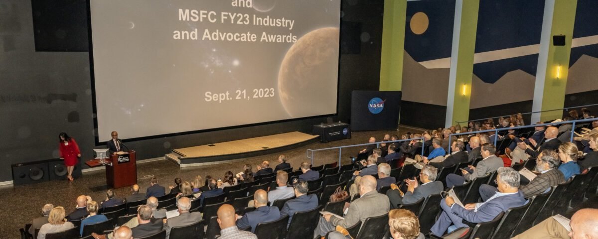 David Brock, small business specialist at Marshall Space Flight Center, welcomes attendees of the 36th Marshall Small Business Alliance meeting and 17th Industry & Advocate Awards.