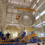 Technicians at NASA’s Michoud Assembly Facility in New Orleans have completed a major portion of a weld confidence article for the advanced upper stage of NASA’s SLS (Space Launch System) rocket. The hardware was rotated to a horizontal position and moved to another part of the facility Oct. 24.