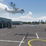 Ilustración artística que muestra un avión de reparto de carga no tripulado y drones de reparto de paquetes pequeños en uso.