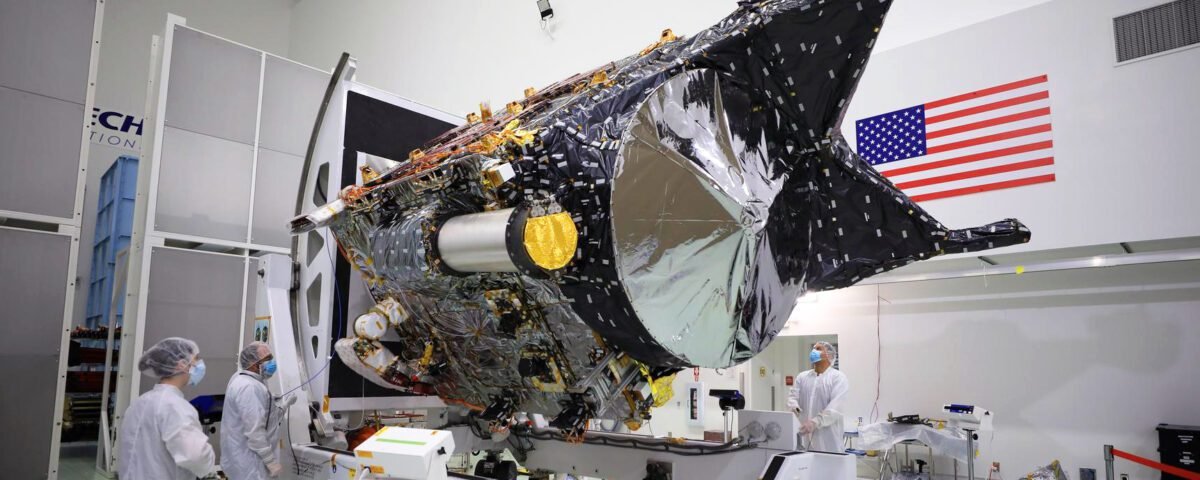 NASA’s Psyche spacecraft is shown in a clean room
